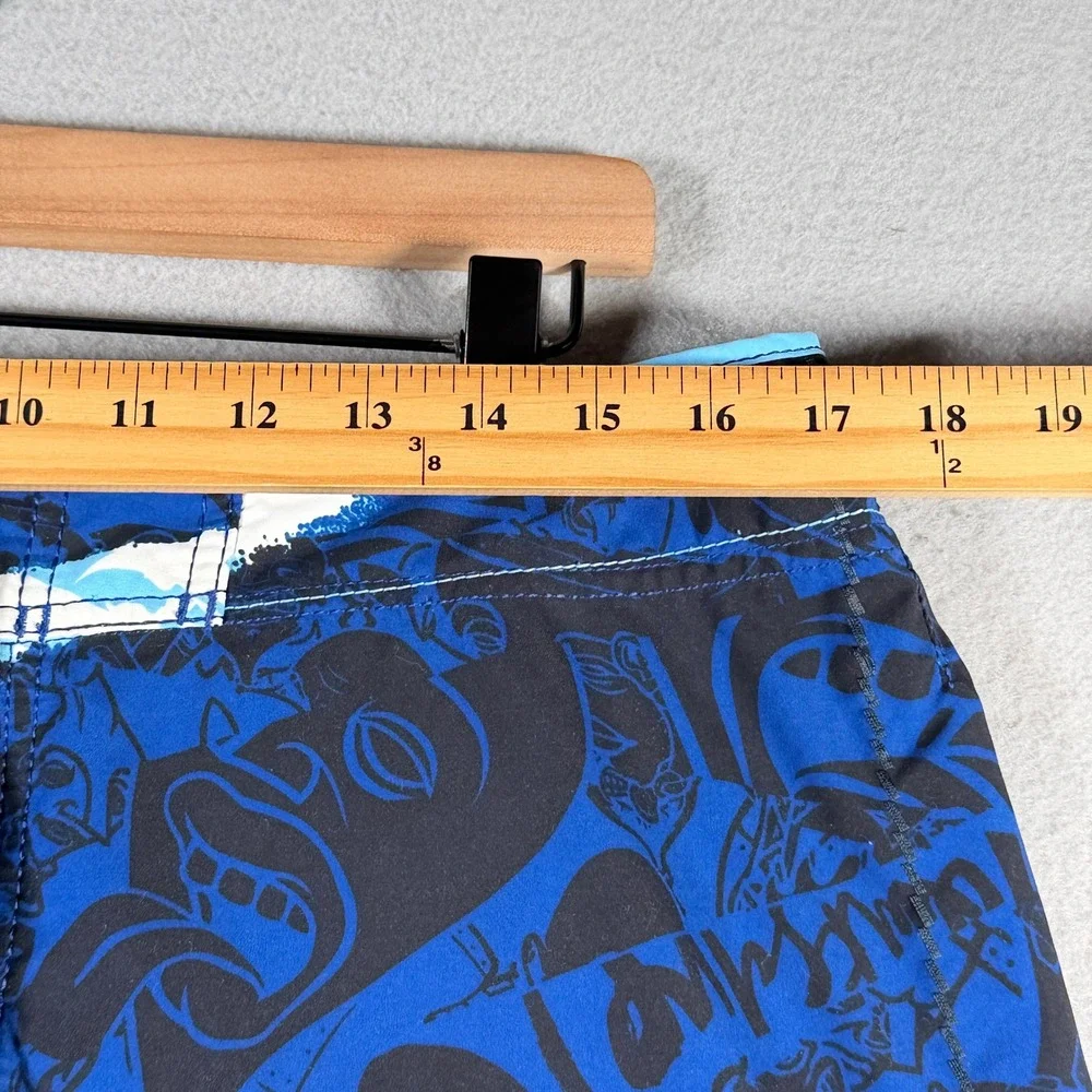 Vintage Quiksilver Mens Blue Graphic Print Board Shorts Size 34 Surf Swim Trunks